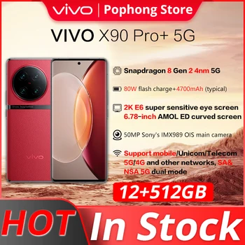 Vivo X90 Pro + Plus 12GB 512GB 5G Mobilní Telefon 6.78 palcový Zakřivené obrazovce 2K E6 AMOLED Snapdragon 8 Gen 2 4nm Ocat Core 80W poplatku